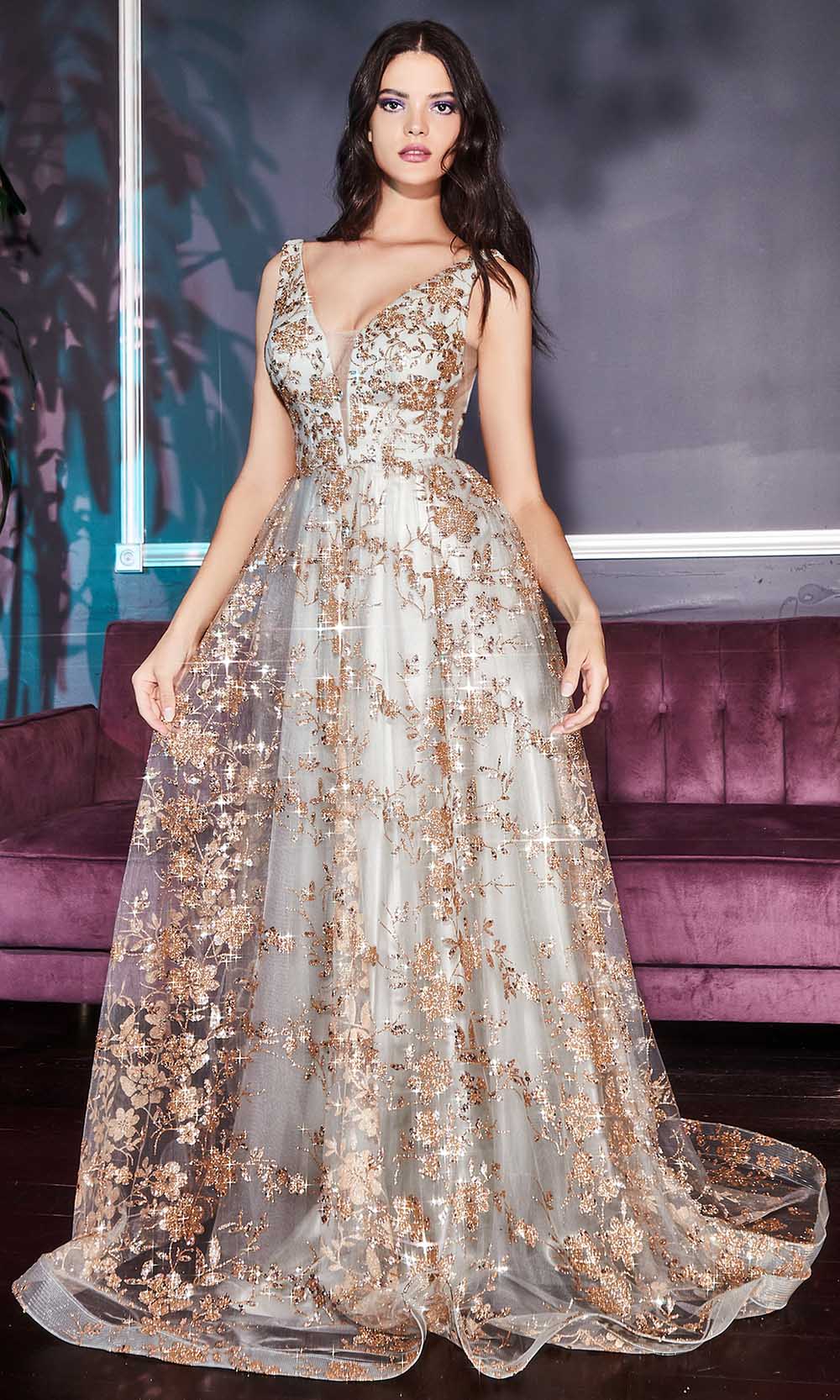 Image of Cinderella Divine - CB068 Metallic Lace Print Glitter Junior Prom Gown