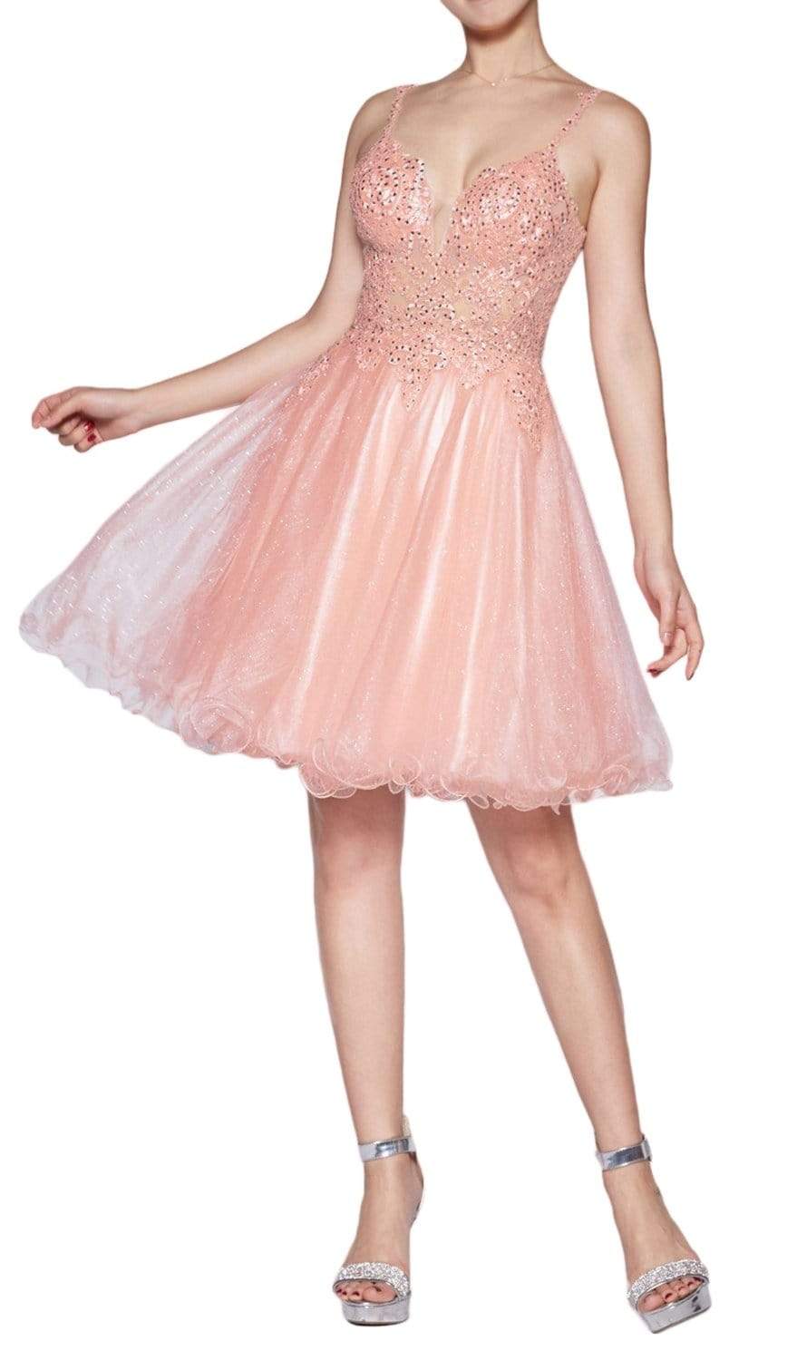 Image of Cinderella Divine - CD0137 Jeweled Lace Glitter Tulle Cocktail Dress