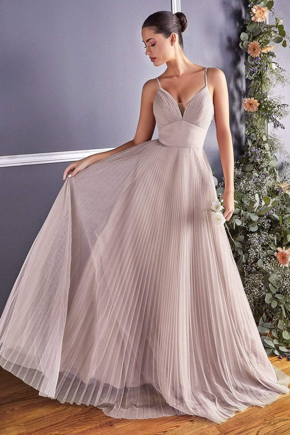 Image of Cinderella Divine - CD184 Sleeveless Pleated Tulle A-Line Gown