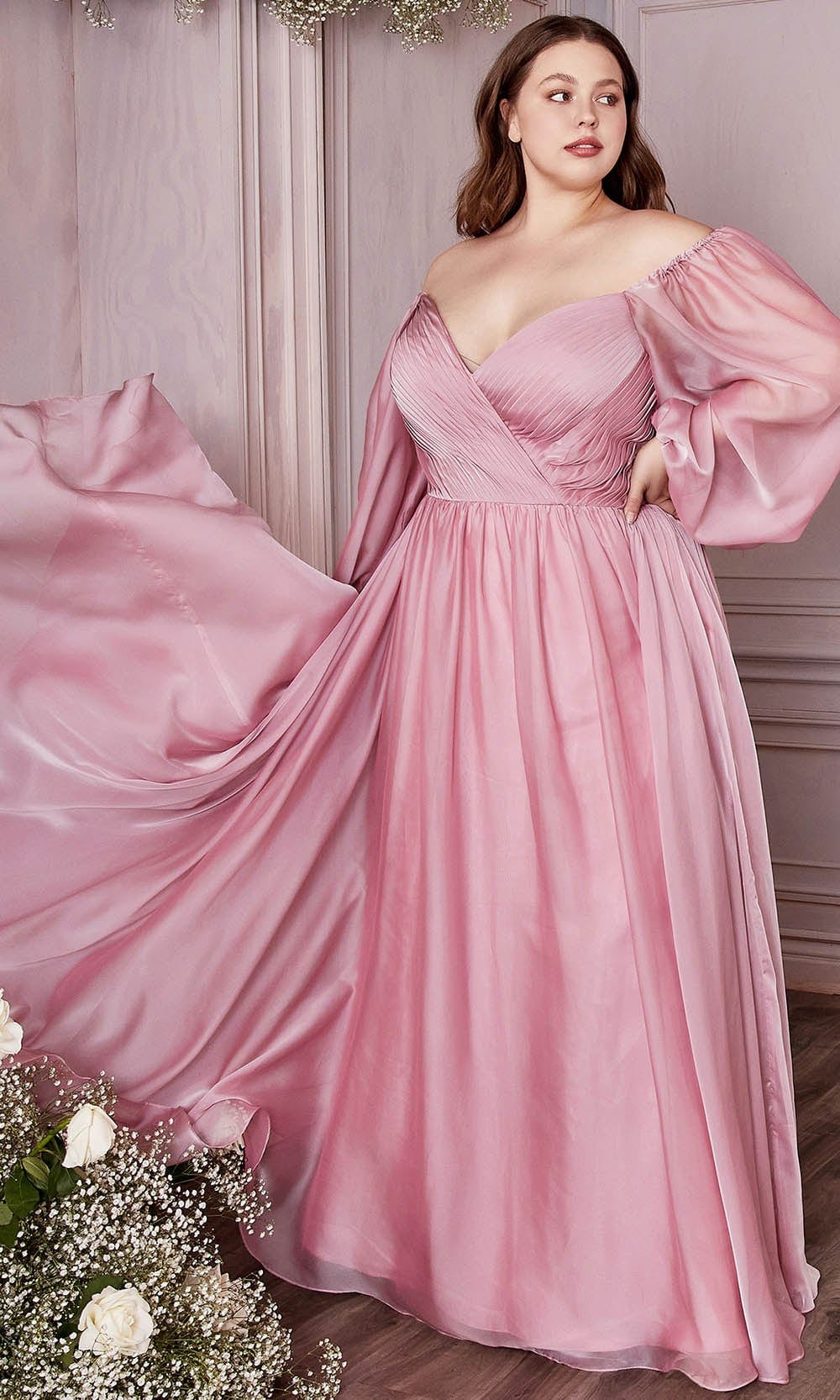 Image of Cinderella Divine CD243C - Bishop Sleeve Prom Gown