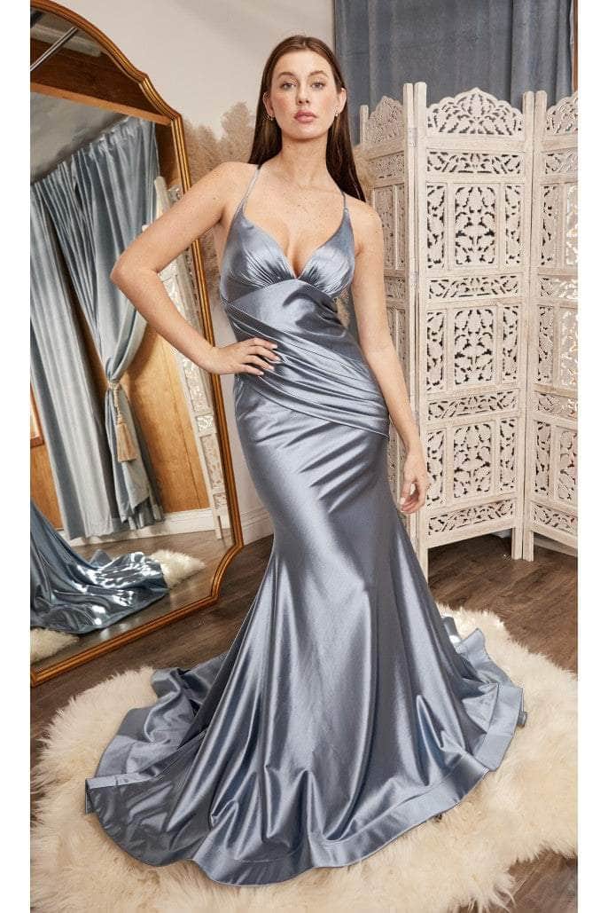 Image of Cinderella Divine - CH236 Open Back Ruched Satin Evening Gown