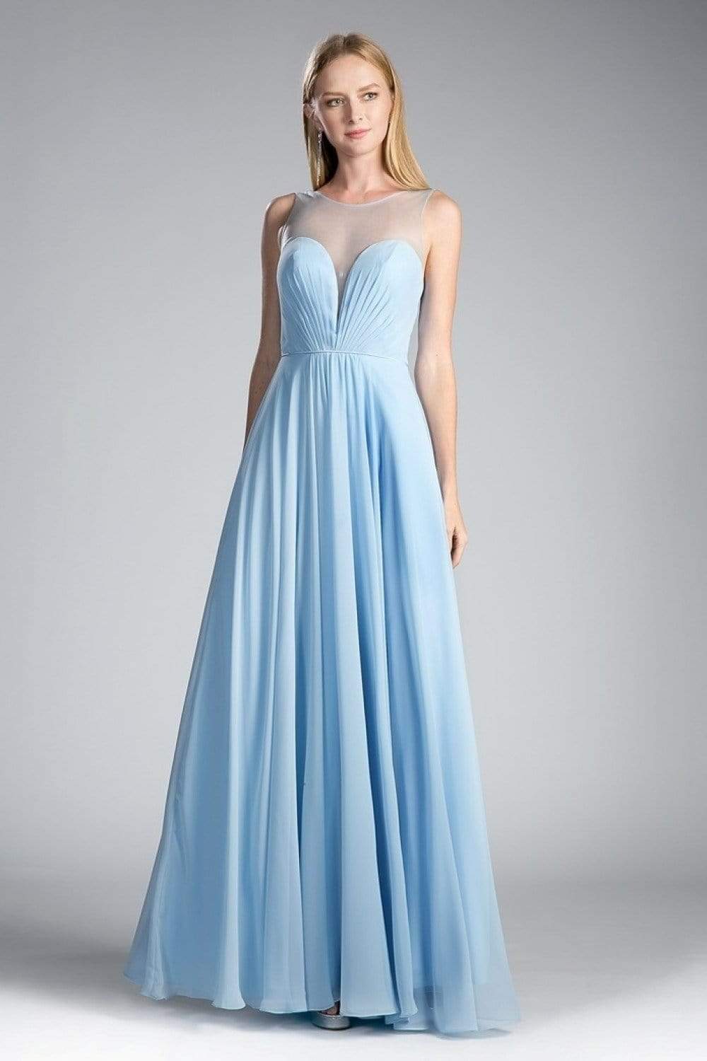 Image of Cinderella Divine - CJ251 Illusion Neckline A-Line Chiffon Dress