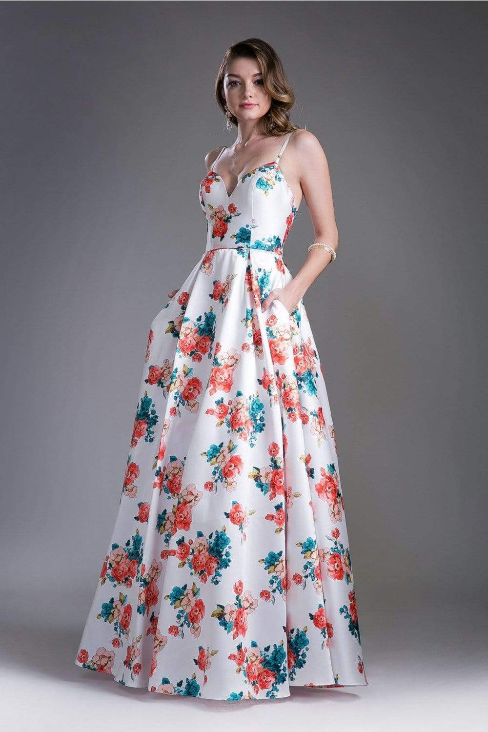 Image of Cinderella Divine - Floral Sweetheart Pleated Evening Gown