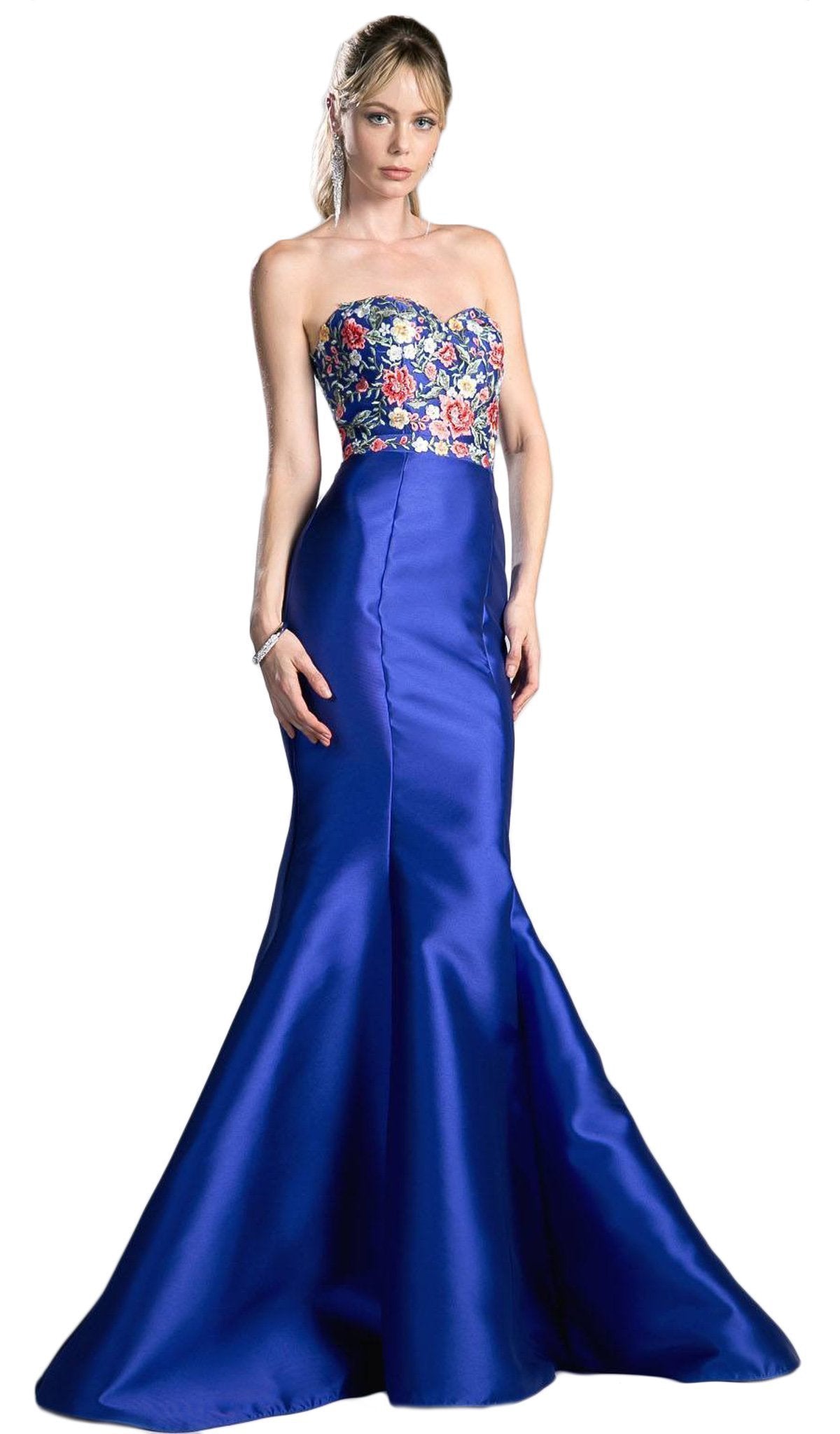 Image of Cinderella Divine - HW06 Floral Embellished Strapless Mermaid Evening Gown