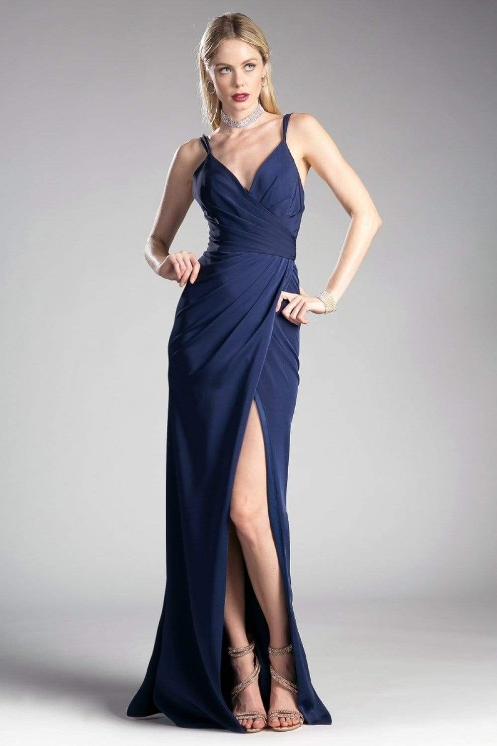Image of Cinderella Divine - KC1850 Sleeveless Wrap Bodice Drape-Detailed Gown