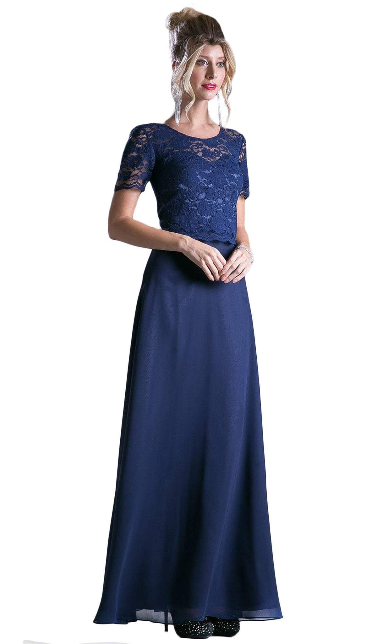 Image of Cinderella Divine - Short Sleeve Lace Bodice Mock Two-Piece Dress