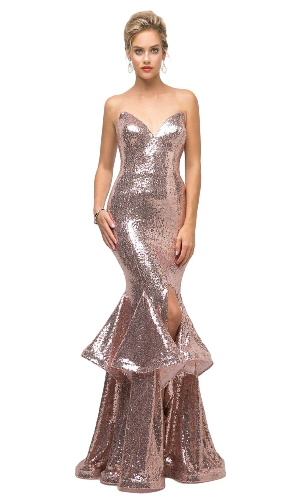 Image of Cinderella Divine - UE010 Allover Sequin Tiered Ruffle Mermaid Gown