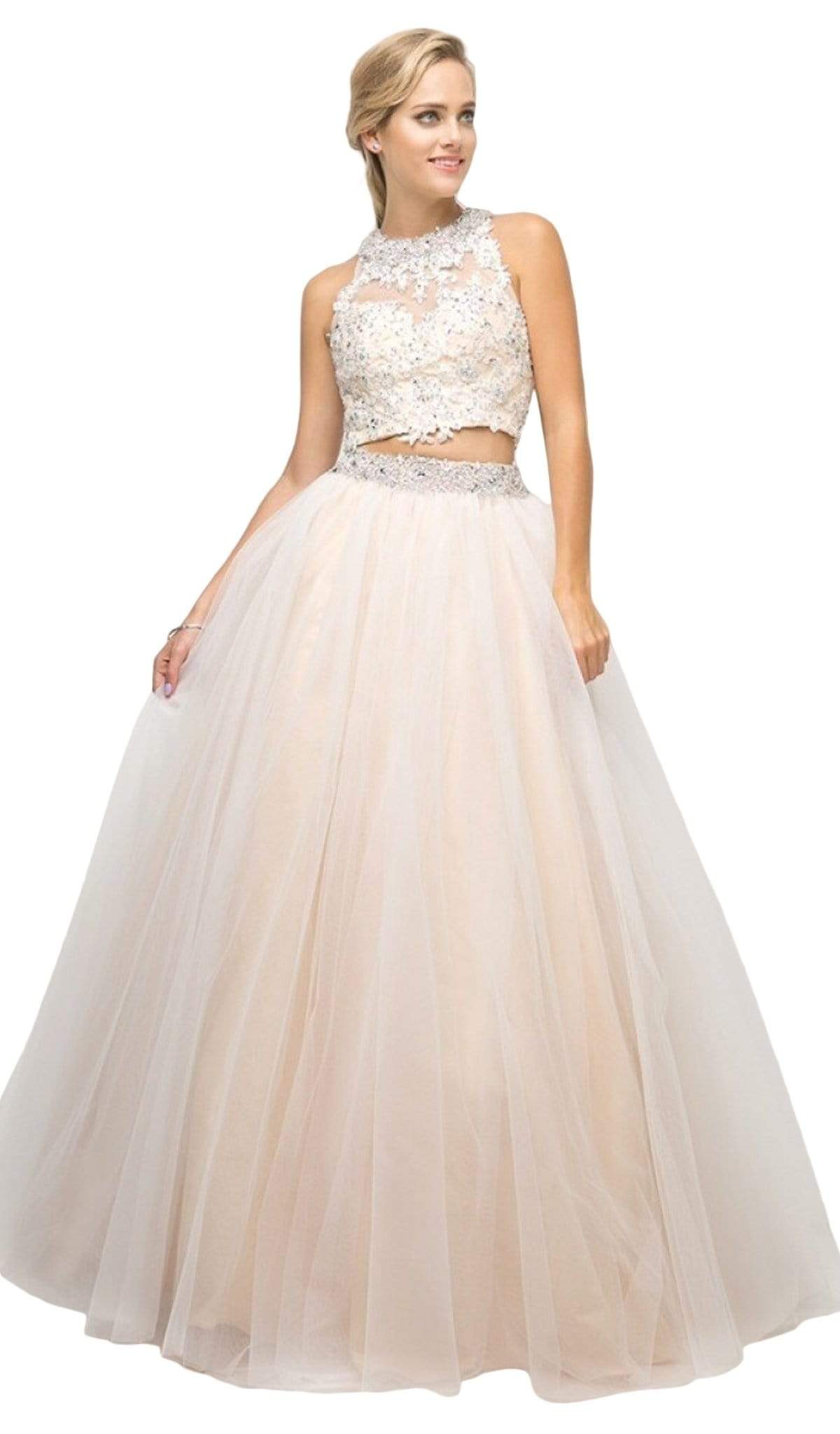 Image of Cinderella Divine - UM078 Appliqued Crisscross Strapped Two-Piece Gown