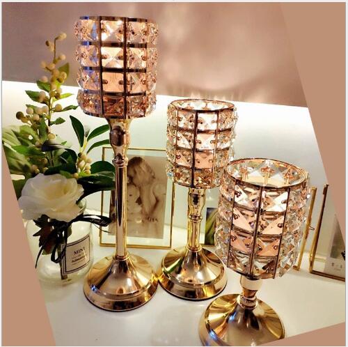 Image of Circular crystal candlestick Bottles Luxury Golden Candleholder Household Feather Romantic Light Candlelight Dinner Projects