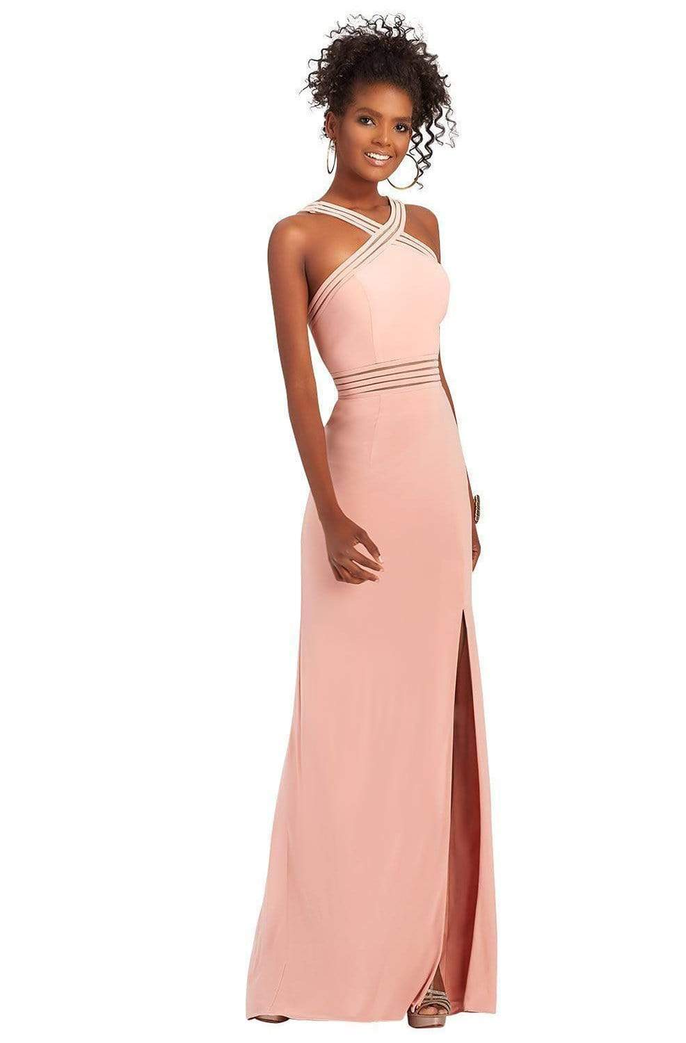 Image of Clarisse - 3483 Sheer Striped Halter Strap Gown