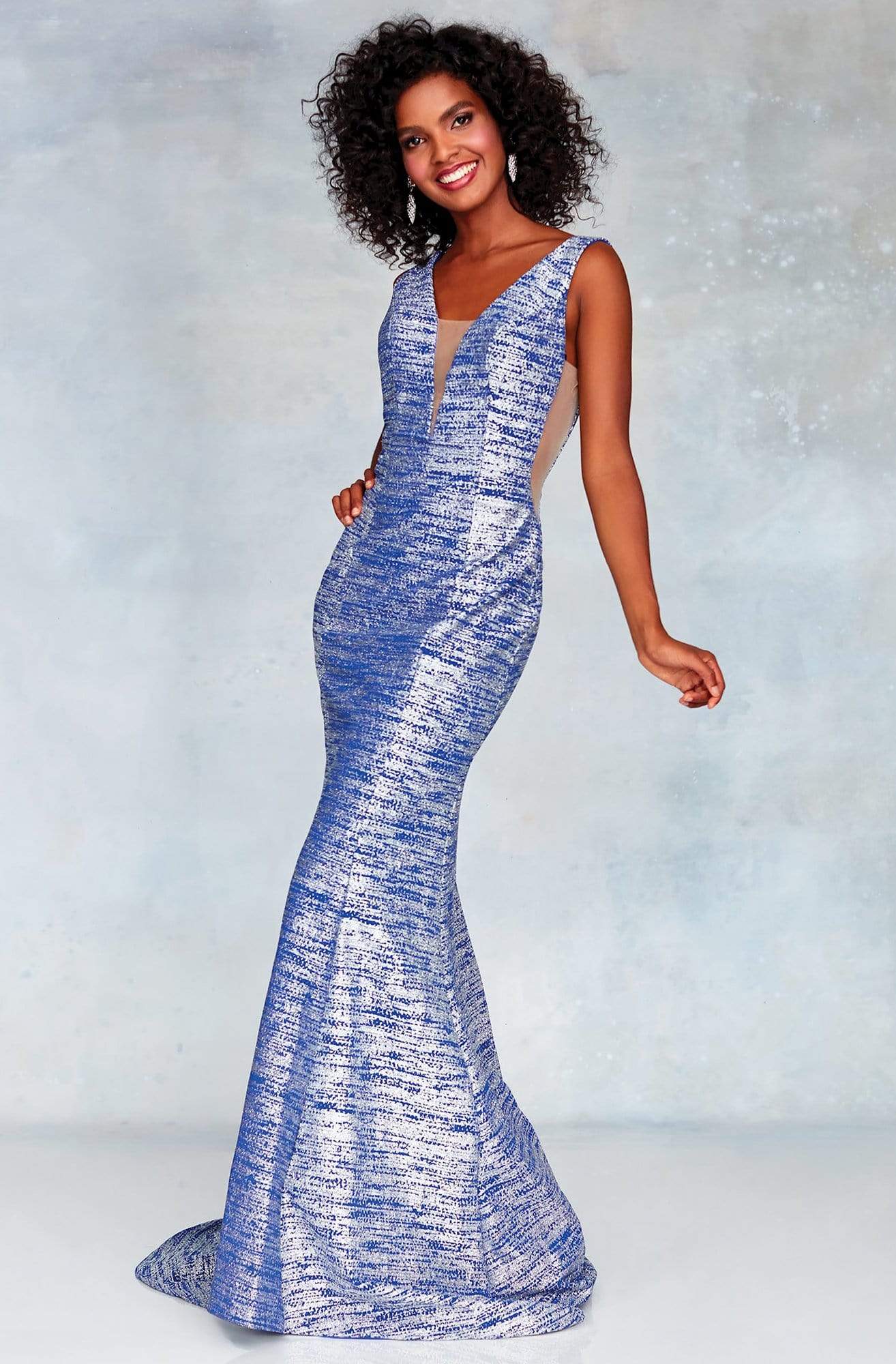 Image of Clarisse - 3713 Plunging V-Neck Glitter Knit Mermaid Gown