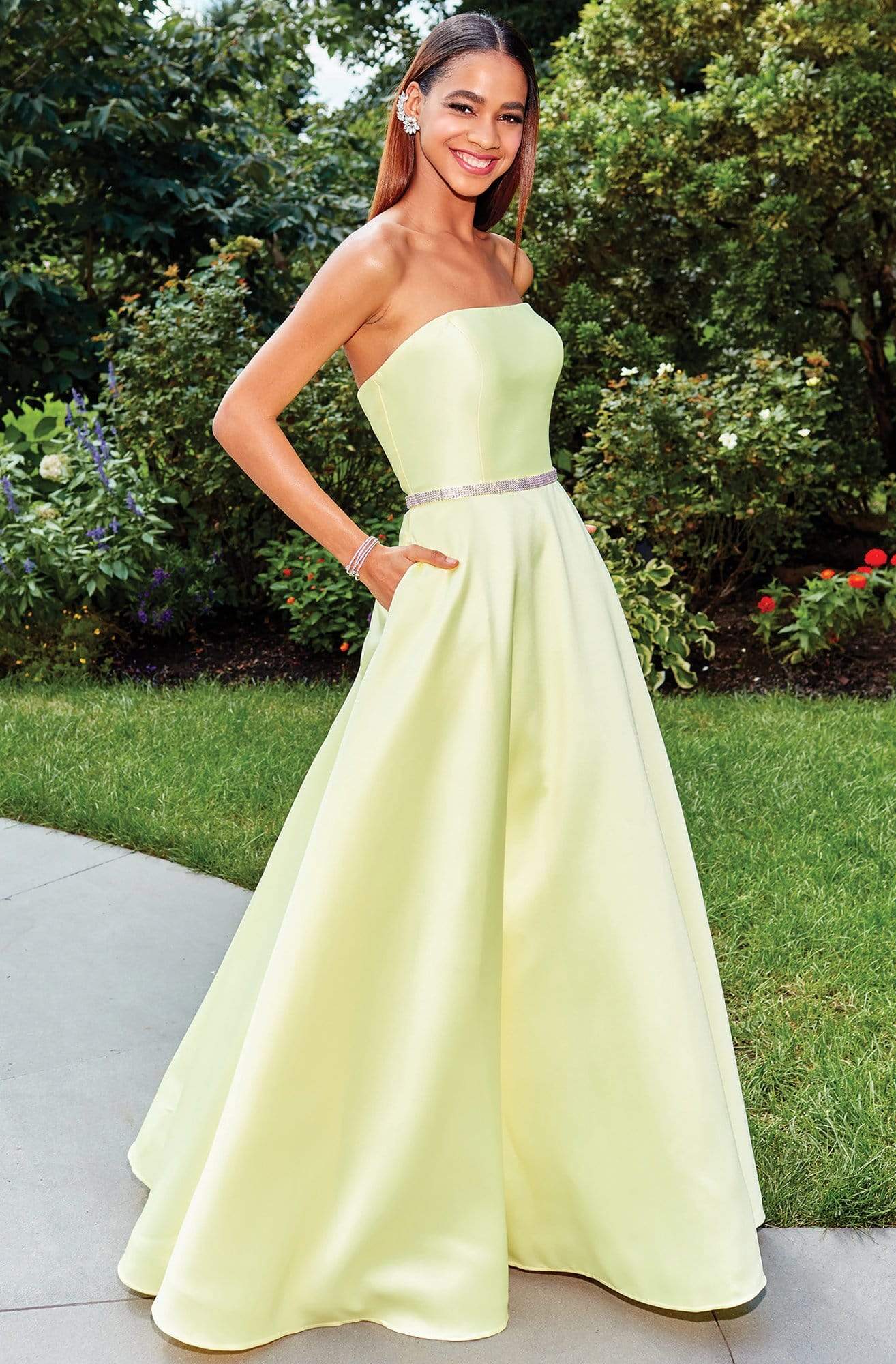 Image of Clarisse - 3739 Strapless Embellished Belt Mikado Prom Gown