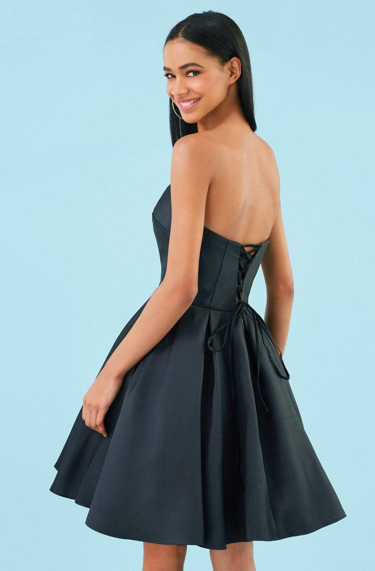 Image of Clarisse - 3917 Strapless V Neck Glossy Mikado Cocktail Dress