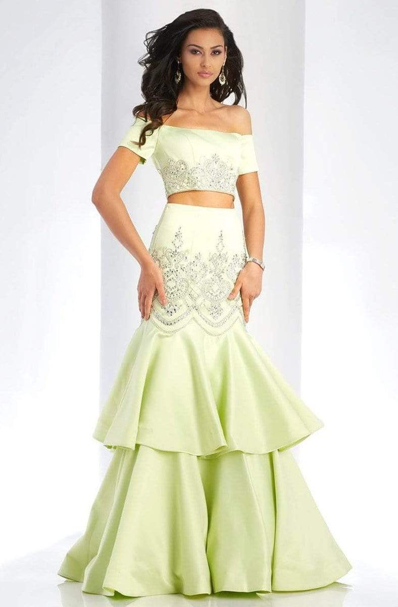 Image of Clarisse - 4915 Off-Shoulder Two-Piece Tiered Trumpet Gown