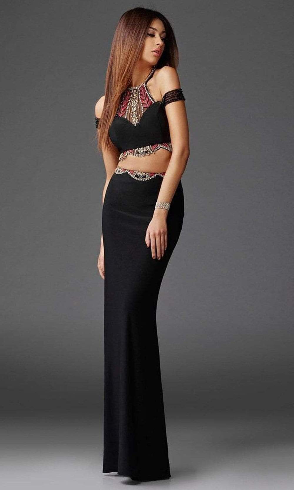 Image of Clarisse - 4921 Halter Neck Three-Piece Gown