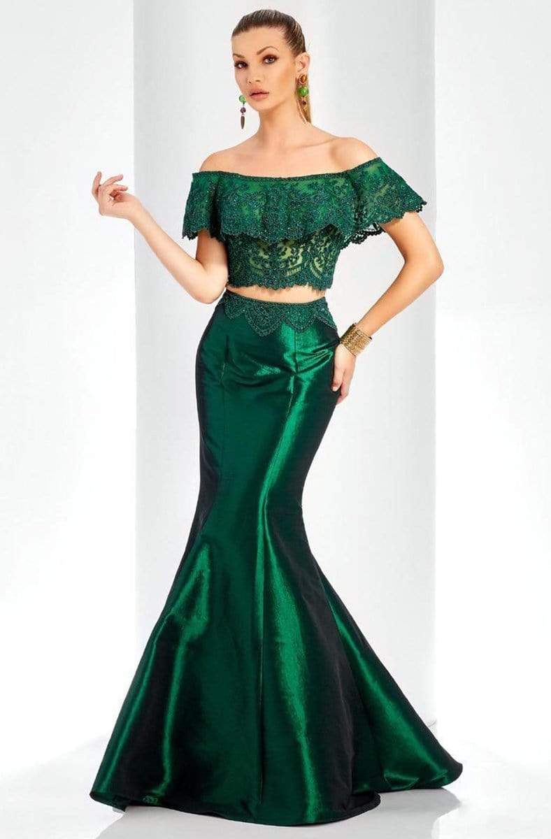Image of Clarisse - 4932 Scalloped Overlay Off-Shoulder Mermaid Gown