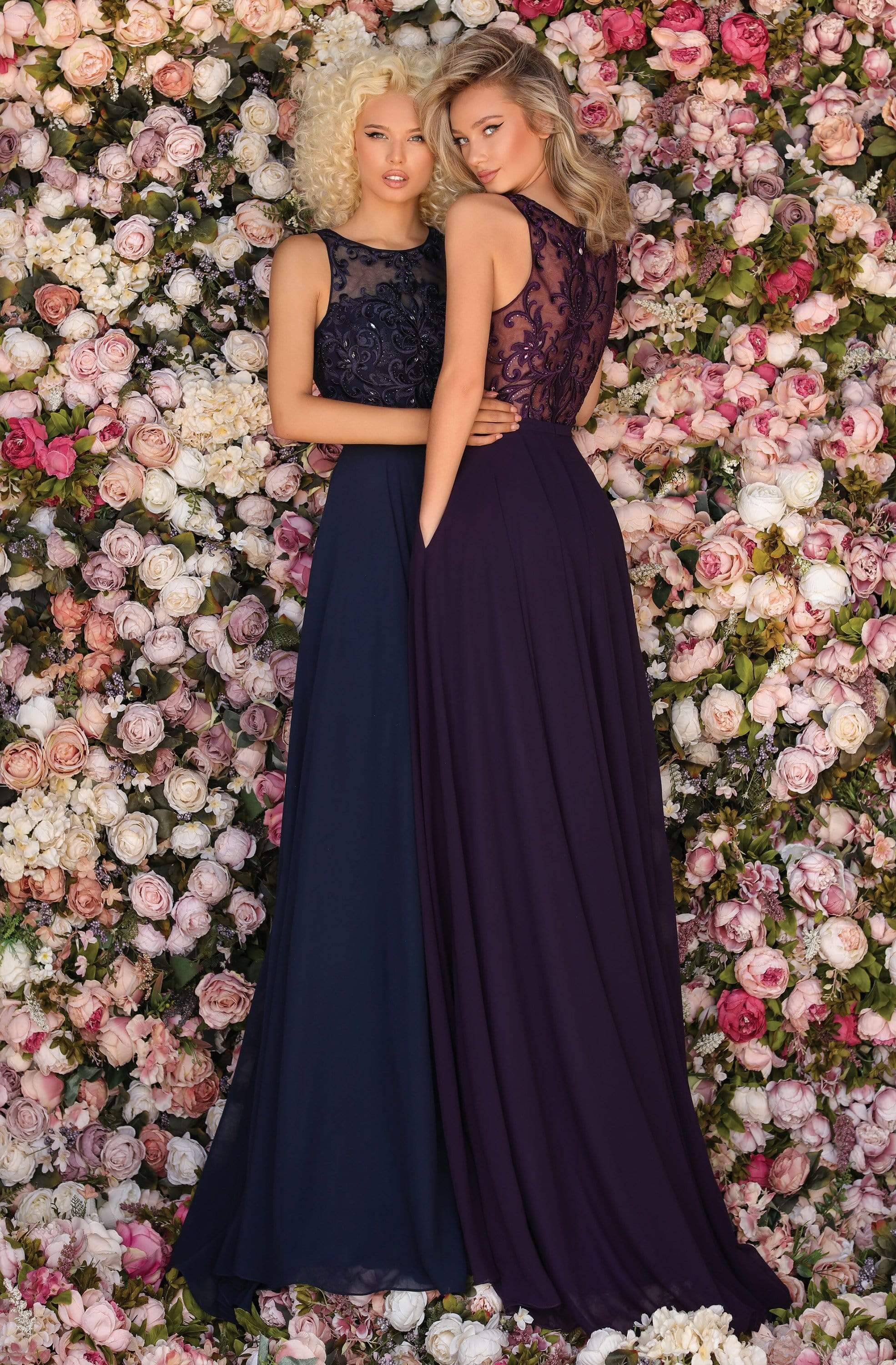 Image of Clarisse - 8025 Sleeveless Embroidered Bodice Chiffon A-Line Gown