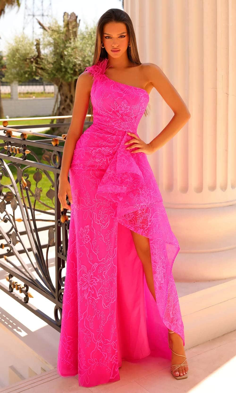 Image of Clarisse 810929 - One-Sleeve Floral Glitter Embroidered Prom Gown