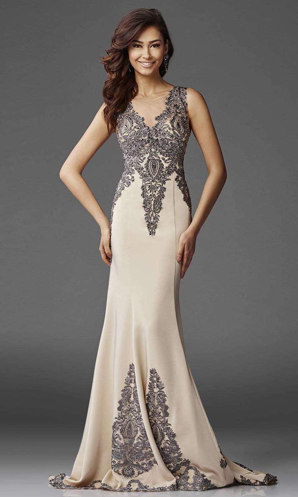 Image of Clarisse - M6419 Intricate Embellished Lace Sheath Gown