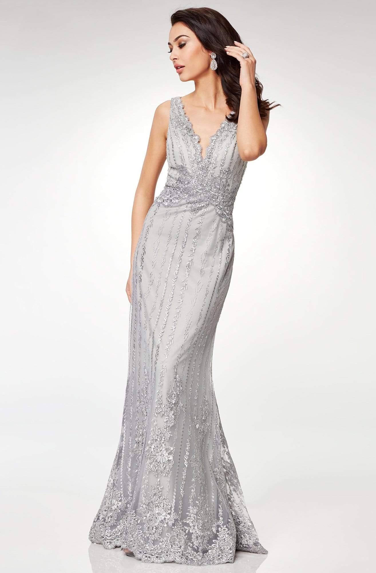 Image of Clarisse - M6501 Adorned Lace Applique Long Sheath Gown