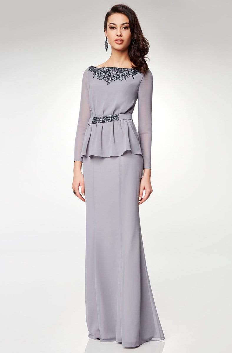 Image of Clarisse - M6538 Beaded Embellished Neckline Long Sleeve Formal Dress