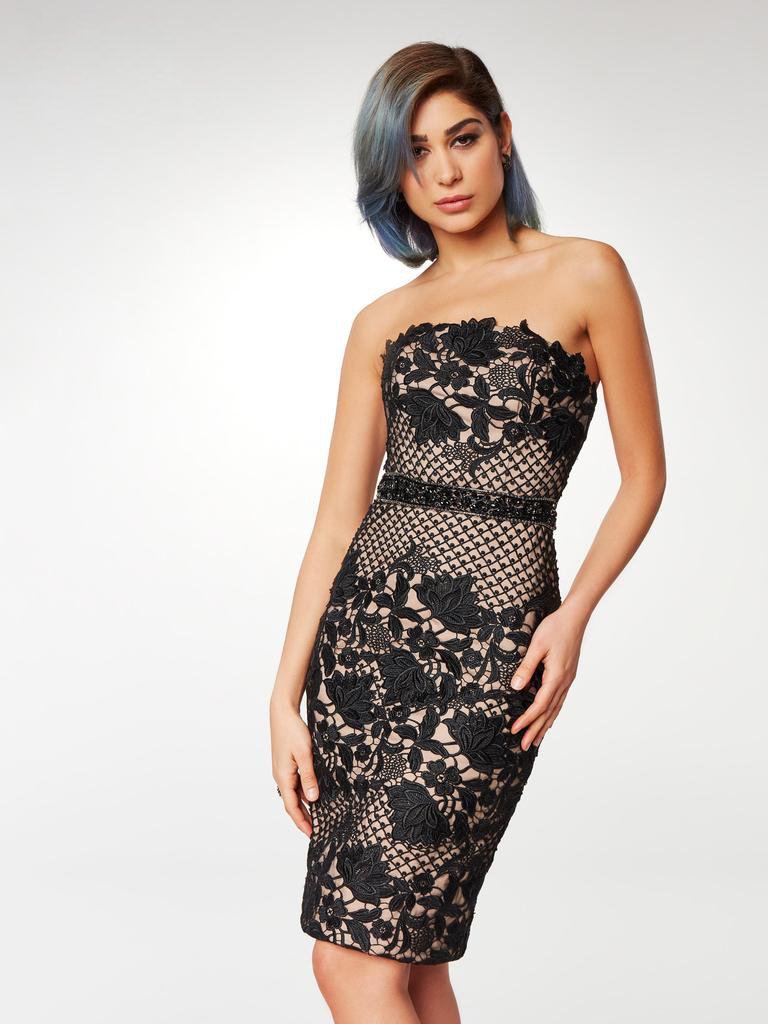 Image of Clarisse - M6571 Knee Length Embroidered Lace Strapless Dress