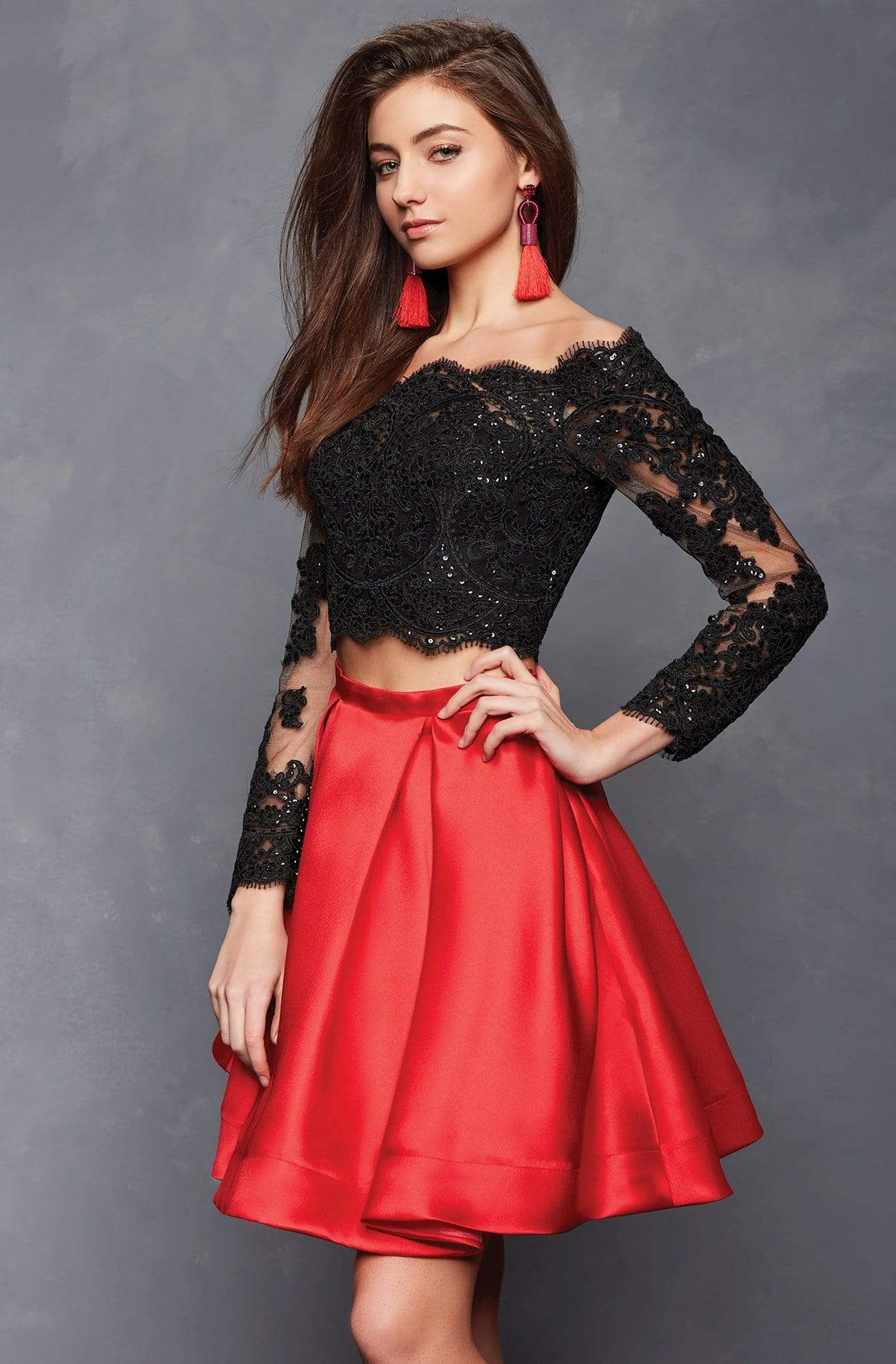 Image of Clarisse - S3581 Two Piece Two Toned Lace Mikado A-line Dress