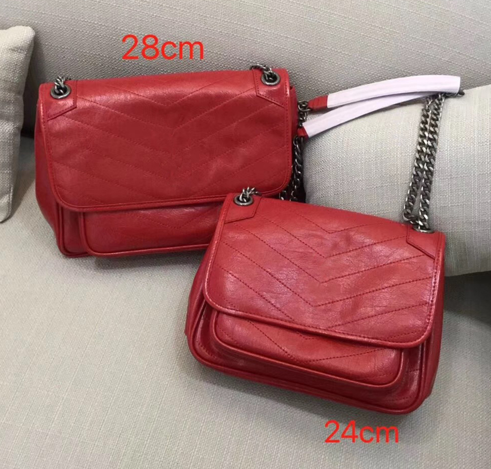 Image of Classic V Wave Pattern Flap Chain Bag Real Leather Shoulder Handbag Lady Bags Crossbody Purse Messenger bag