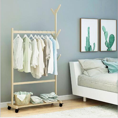 Image of Clothes and hats rack Bedroom Furniture Solid wood hanger Ground Cloth Receiving Frame Modern Simple Household Shelf