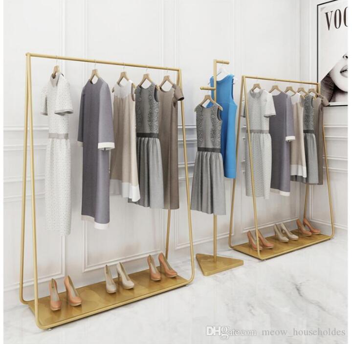 Image of Clothes rack for bedroom Furniture clothing racks Landing coat hanger in cloth stores Golden Iron Hat Frame multi-functional shoe shelf