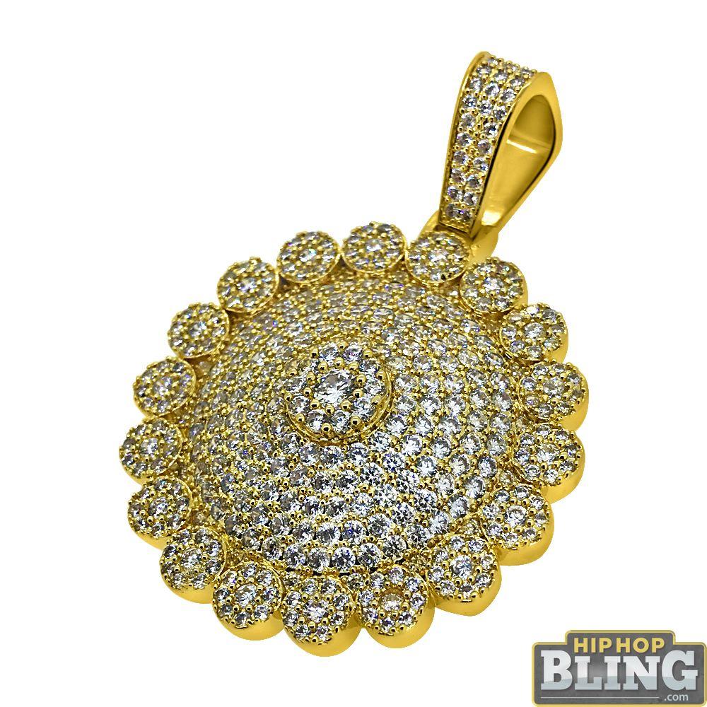 Image of Cluster Mega Bling Gold CZ Medallion Pendant ID 10067030671402