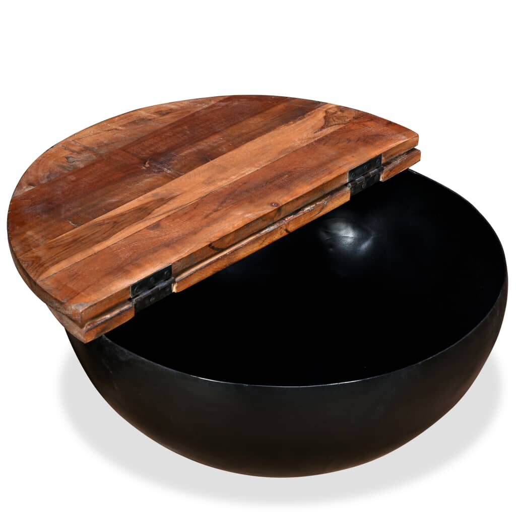 Image of Coffee Table Solid Reclaimed Wood Black Bowl Shape