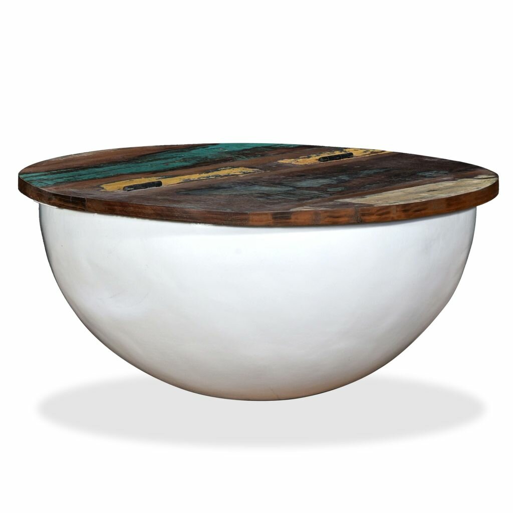 Image of Coffee Table Solid Reclaimed Wood White Bowl Shape