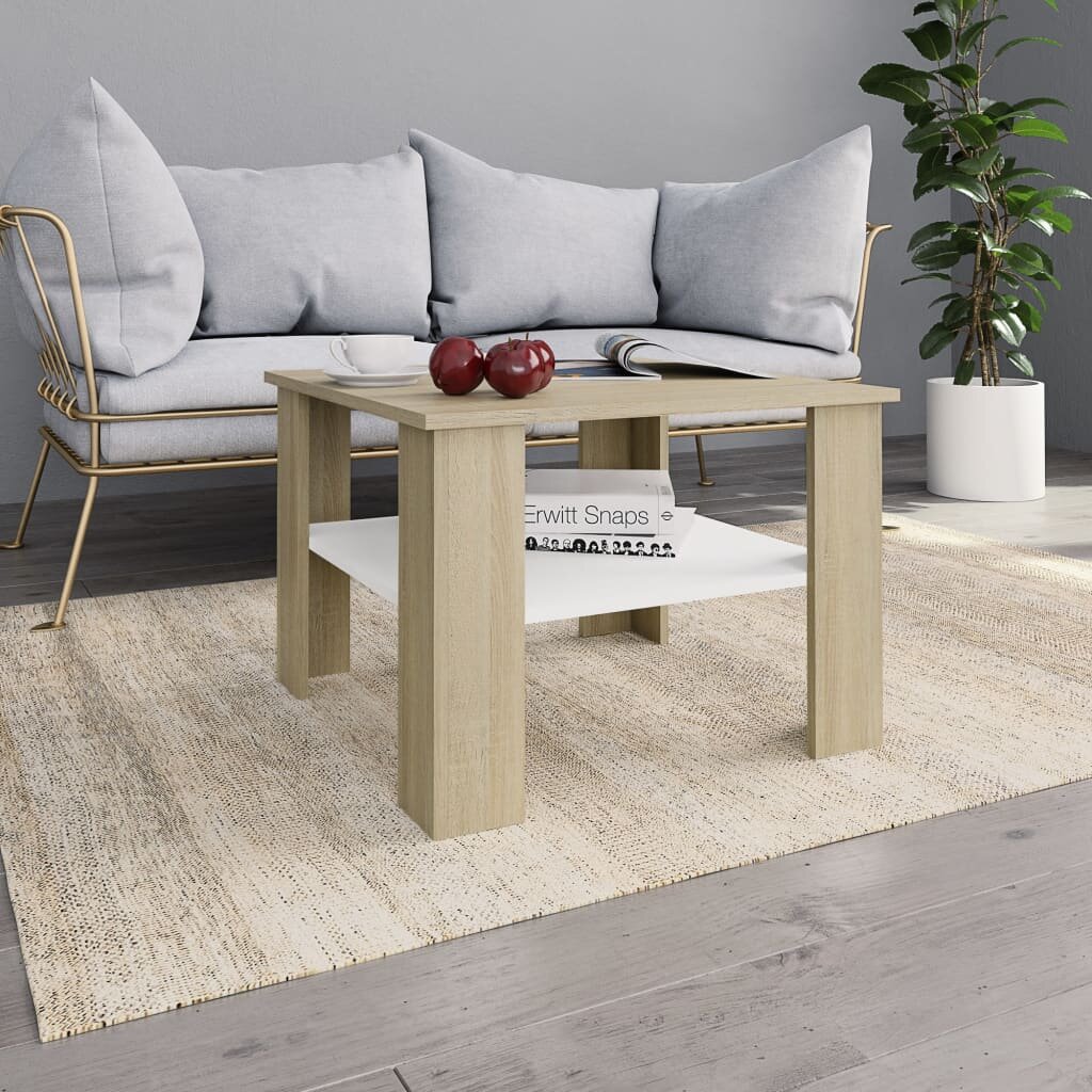 Image of Coffee Table White and Sonoma Oak 236"x236"x165" Chipboard