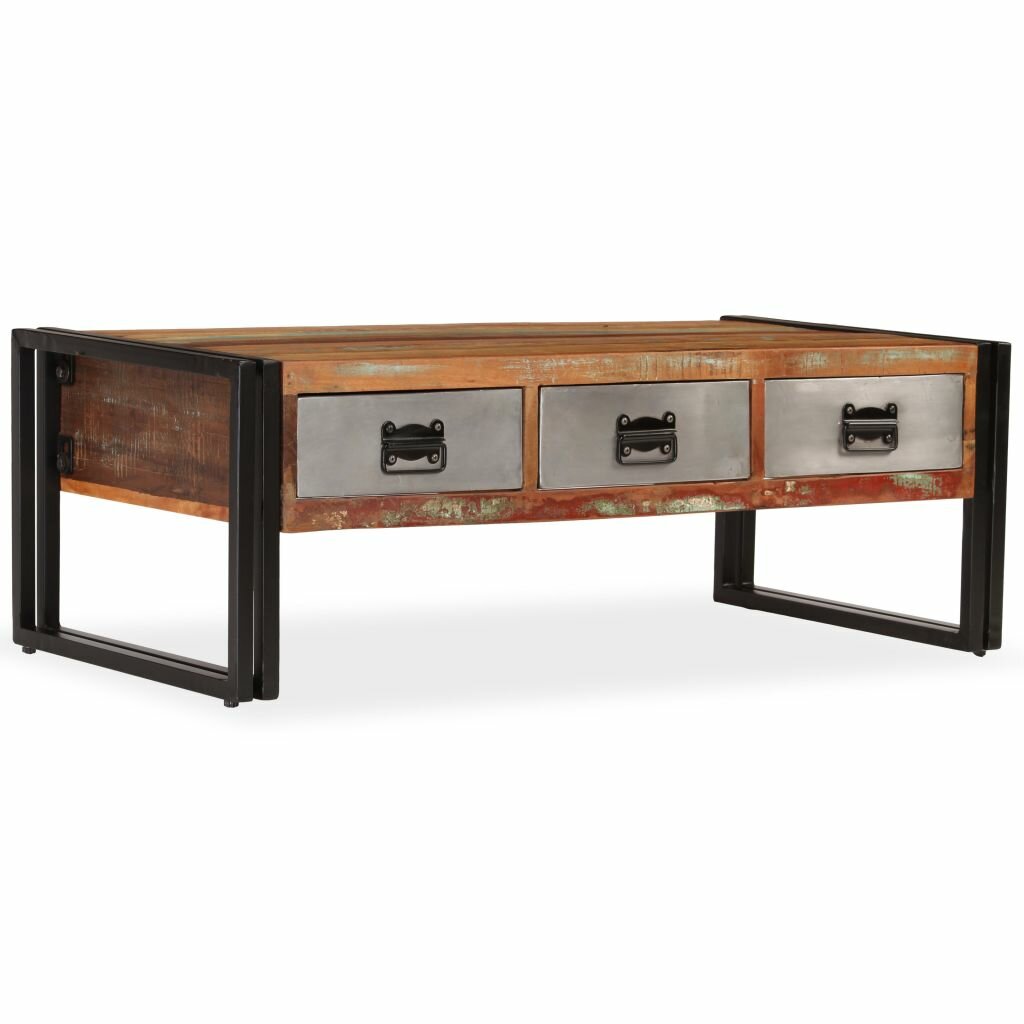 Image of Coffee Table with 3 Drawers Solid Reclaimed Wood 394"x197"x138"