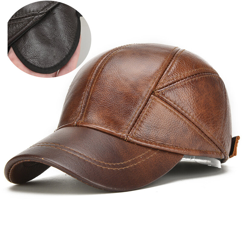 Image of Collrown Mens Winter Warm Genuine Leather Baseball Cap Earflap Ear Muffs Windproof Outdoor Trucker Hats
