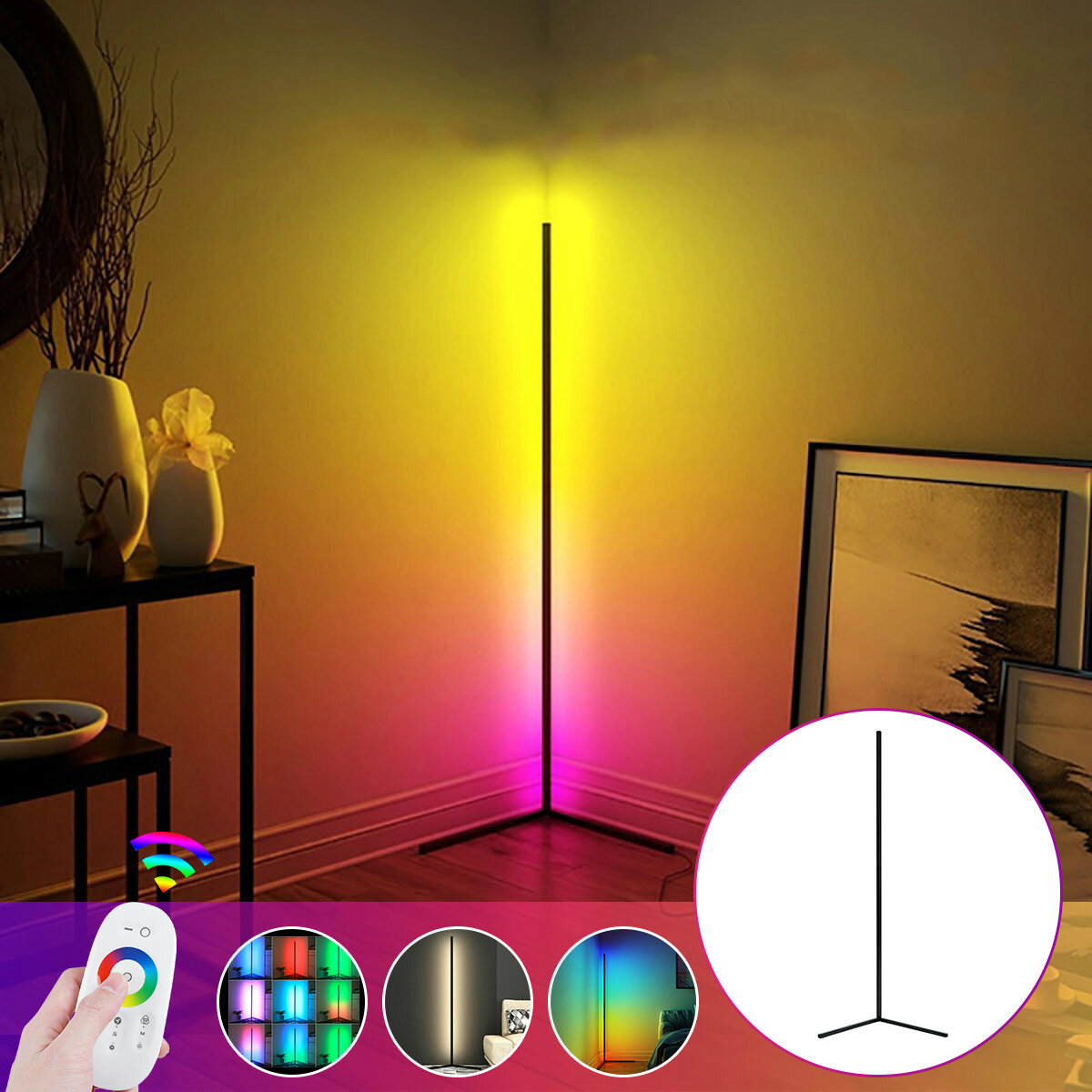 Image of Colorful 3000K Dimming RGB Remote LED Floor Lamps Black White Floor Lamp Modern