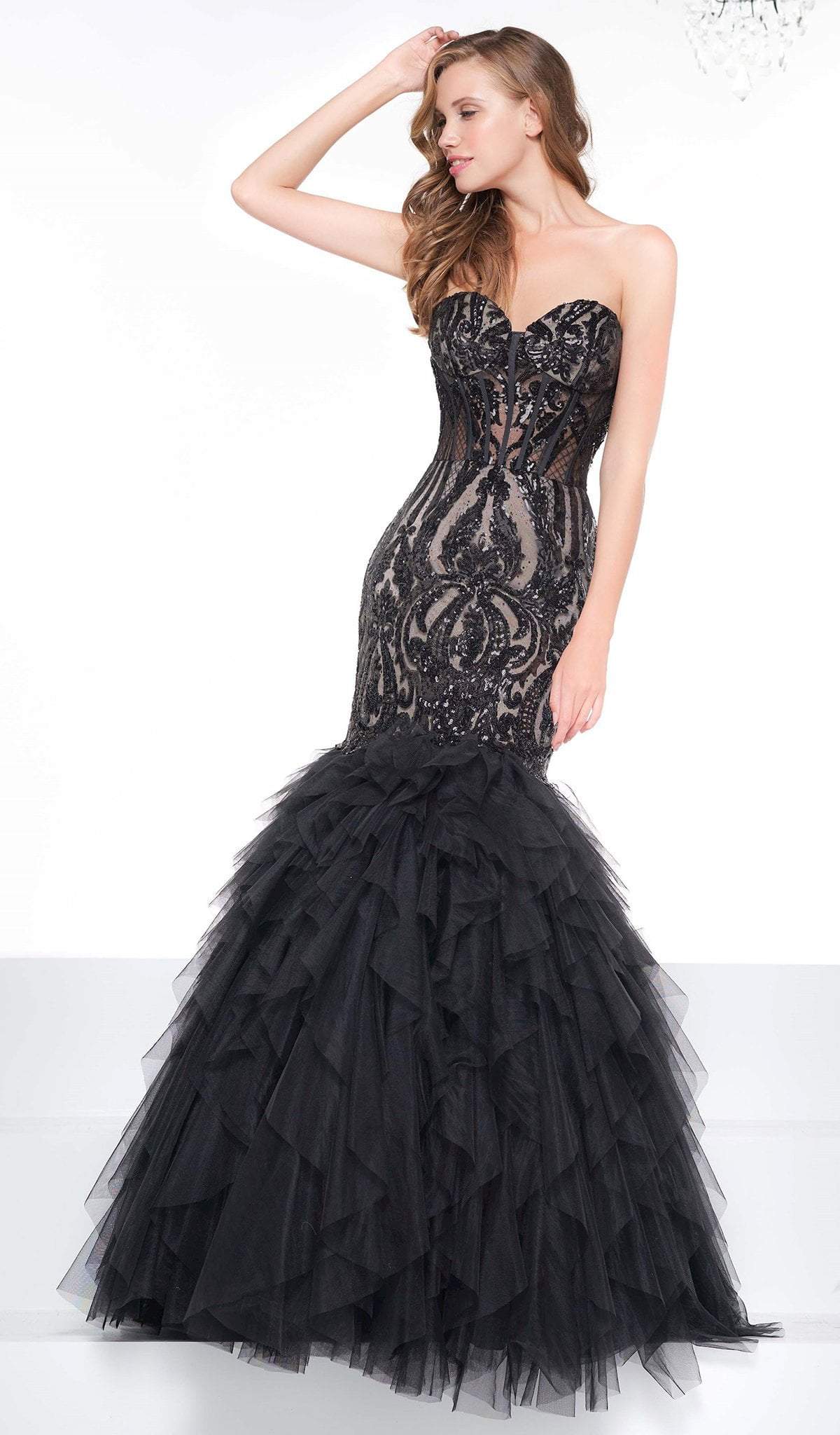 Image of Colors Dress - 2067 Sequined Illusion Corset Tiered Gown