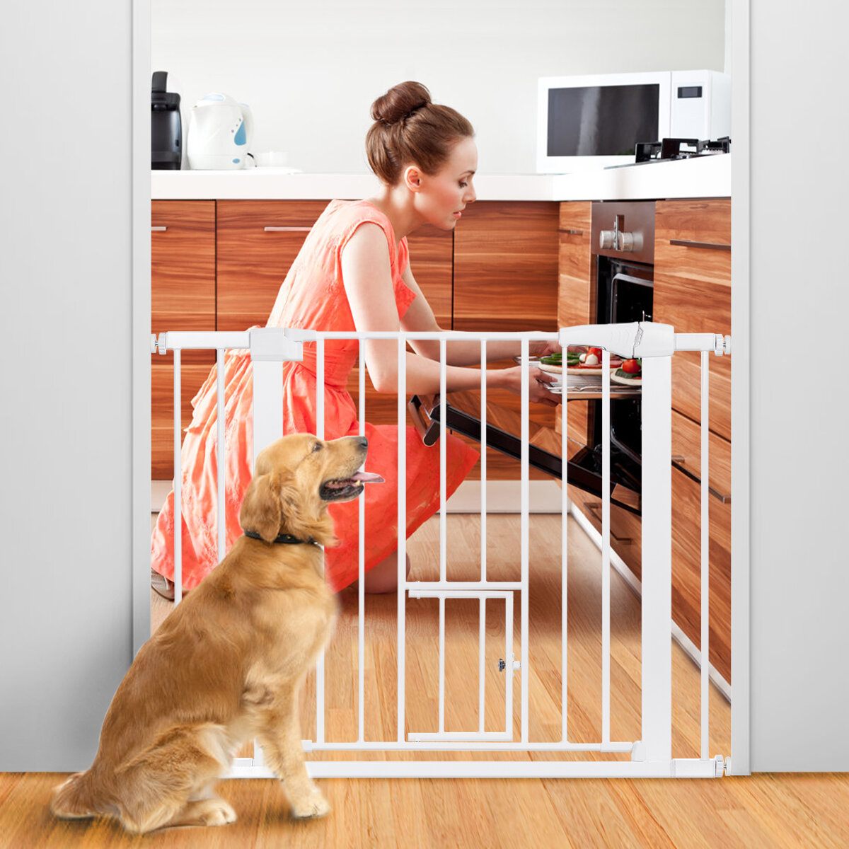 Image of Comomy Extra Wide Pet Gate for Dog Cat Animal Baby Gate Fence Pens with Swing Door Kids Play Gate 30" Tall Doggie Gate