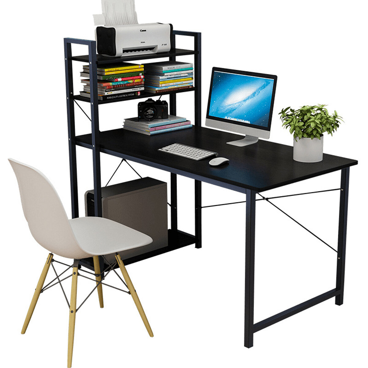 Image of Computer Desk Simple Bookshelf Combination Desktop Table Student Home Bedroom Simple Learning Table for Home Office