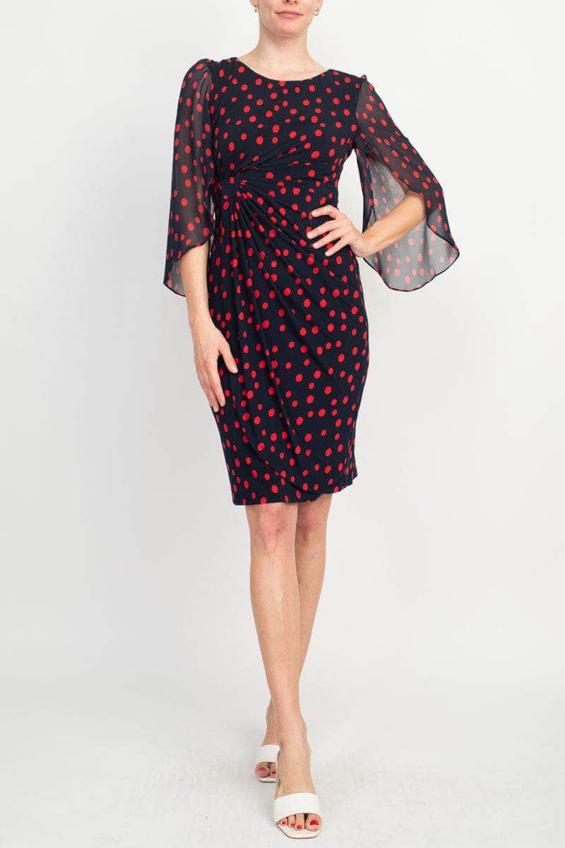 Image of Connected Apparel TFW01832M1 - Split Sleeve Polka Dot Cocktail Dress