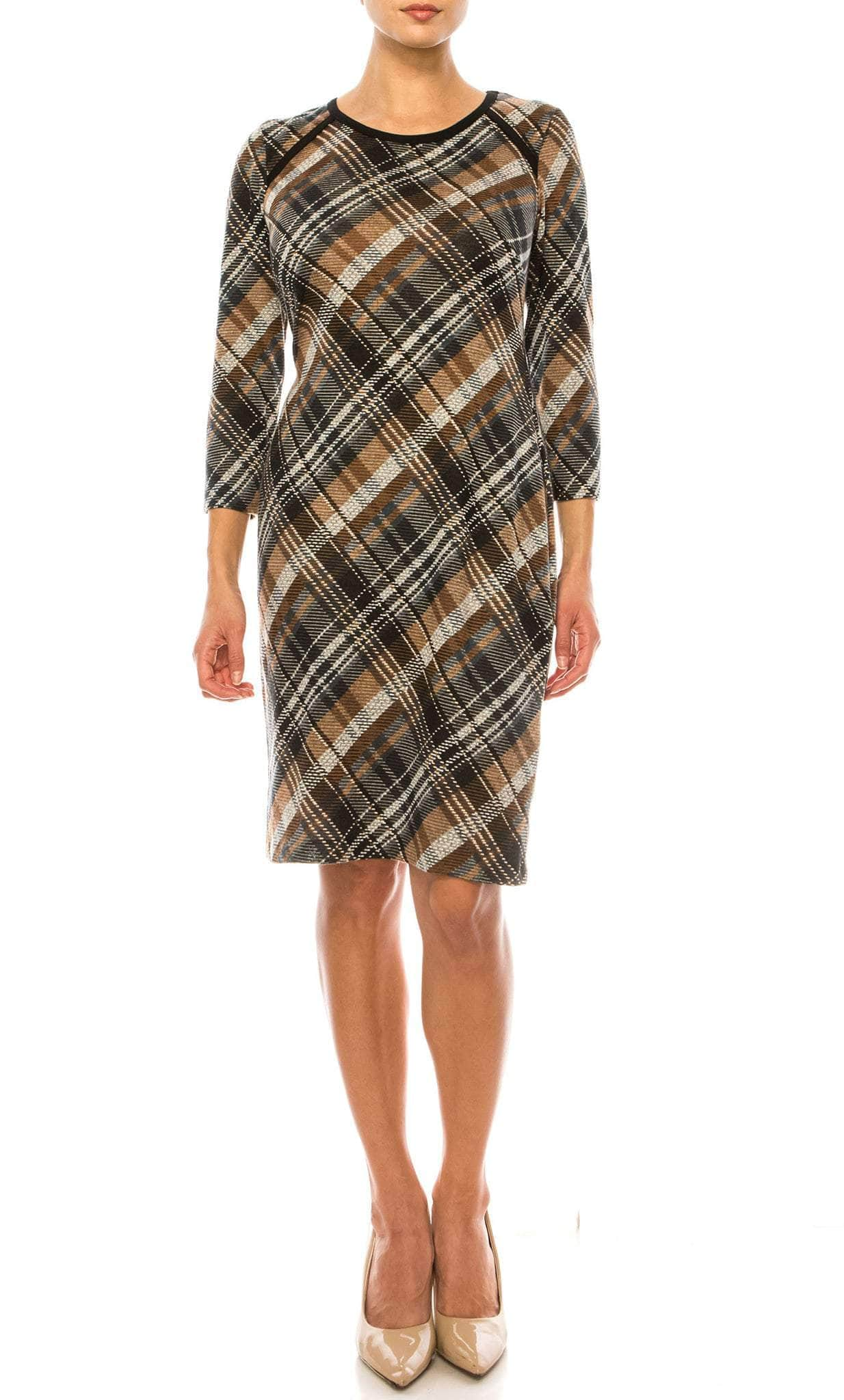 Image of Connected Apparel TXN27568 - Long Sleeve Plaid Print Short Dress