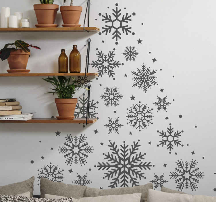 Image of Copo de nieve árbol de navidad vinilo pared