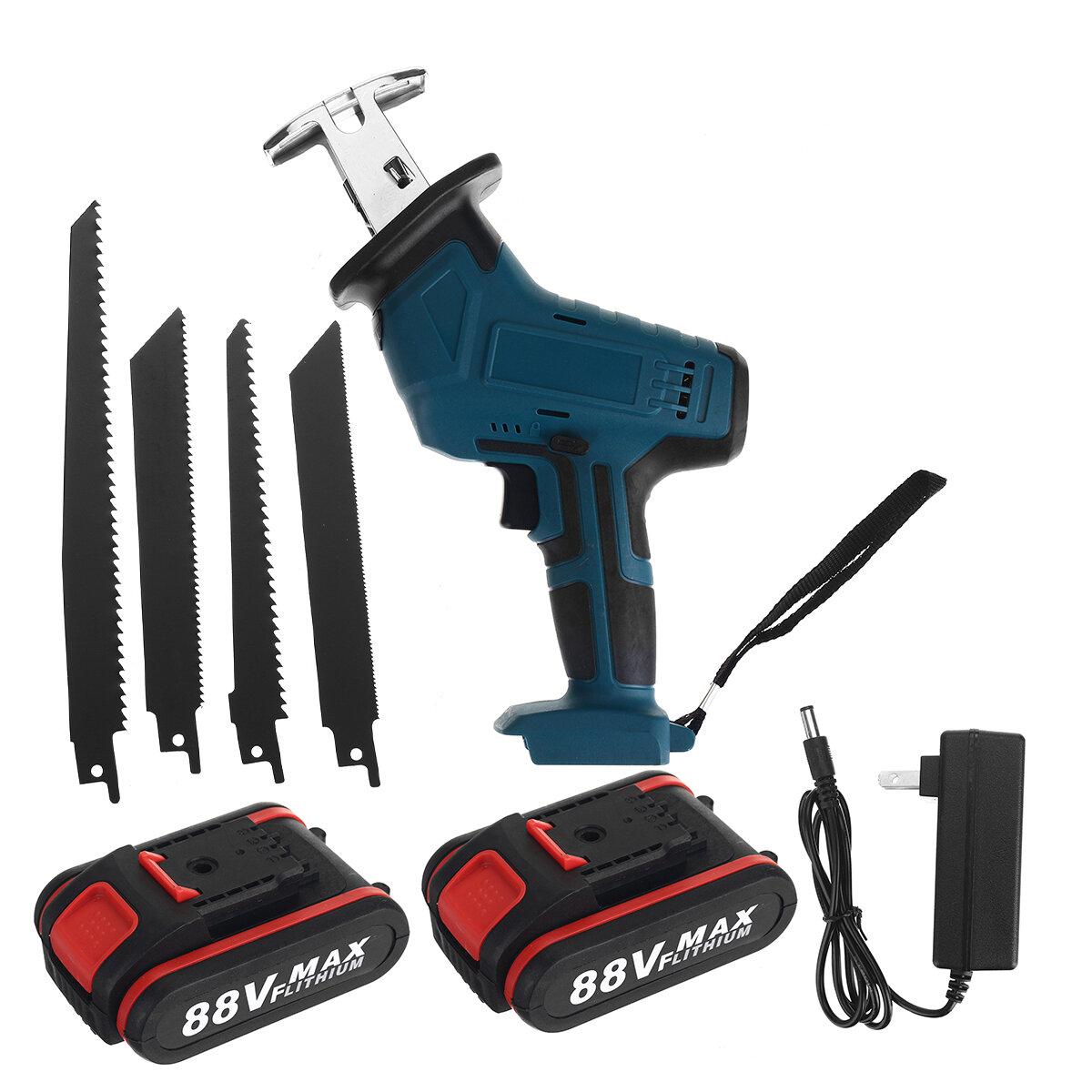 Image of Cordless Reciprocating Saw With 4 Blades & Battery Rechargeable Electric Saw for Sawing Branches Metal PVC Wood