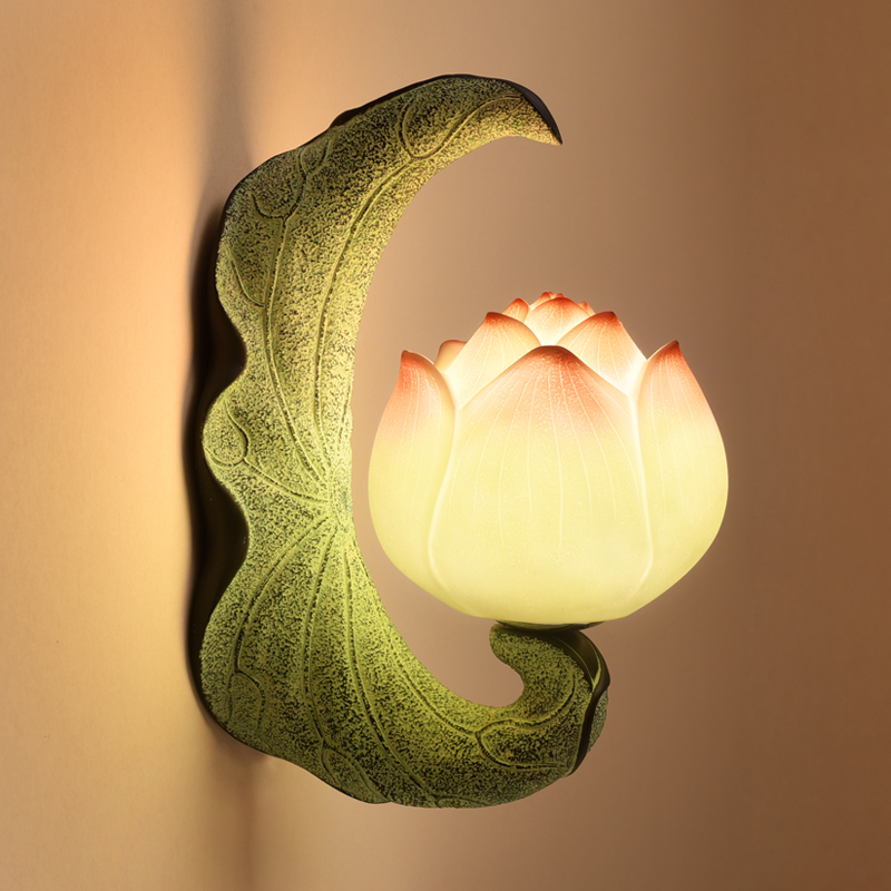 Image of Creative New Chinese Wall Lamp Study Background Wall Light Corridor Aisle Garden Balcony Decoration Lighting Bedside Stairs Lotus Sconce