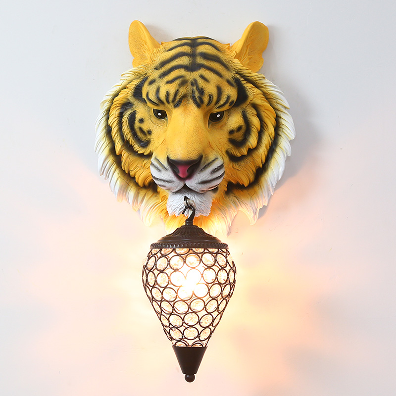 Image of Creative Resin Wall Lamp Tiger Head Hanging Wall Light For Home Living Room Bar Decorative Sconce Vanity Industrial House Bathroom Lights