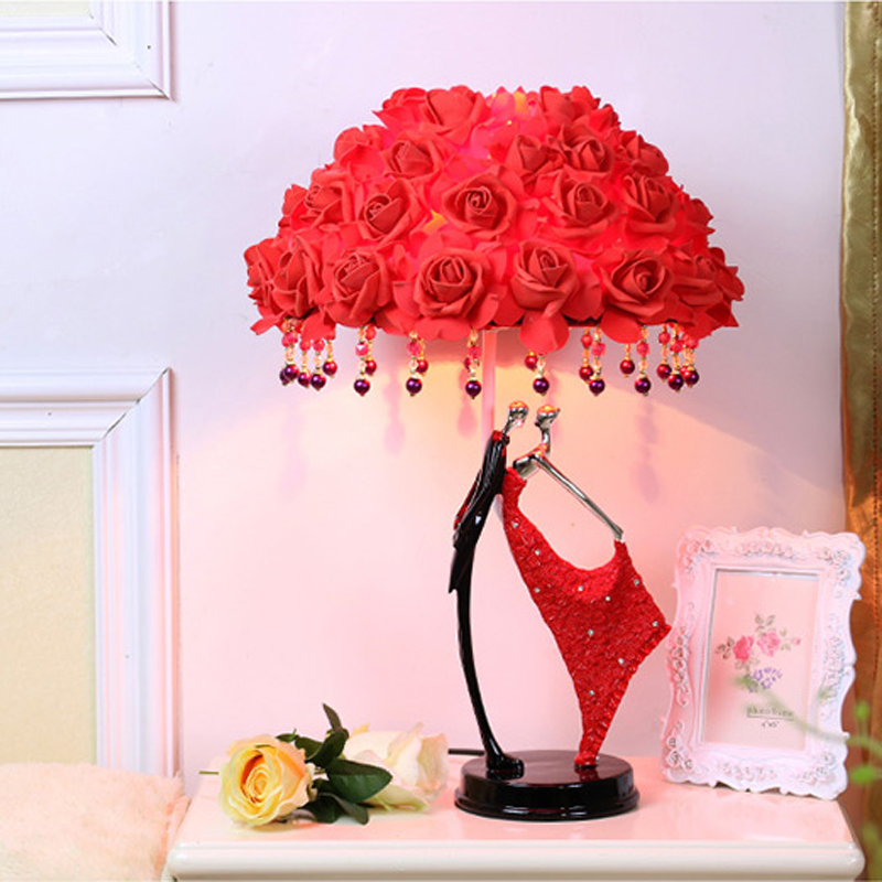 Image of Creative Romantic Wedding Gift Table Lamps Red Rose New Bed Room Decoration led Lighting Princess Bedside Lamp Send Lover Table Lights