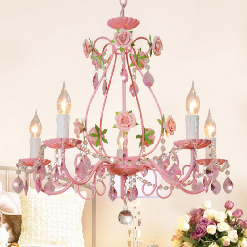 Image of Creative crystal lamp European style iron rural living chandelier dining Pendant Ligh warm marriage room lights bedroom Beauty salon lighting