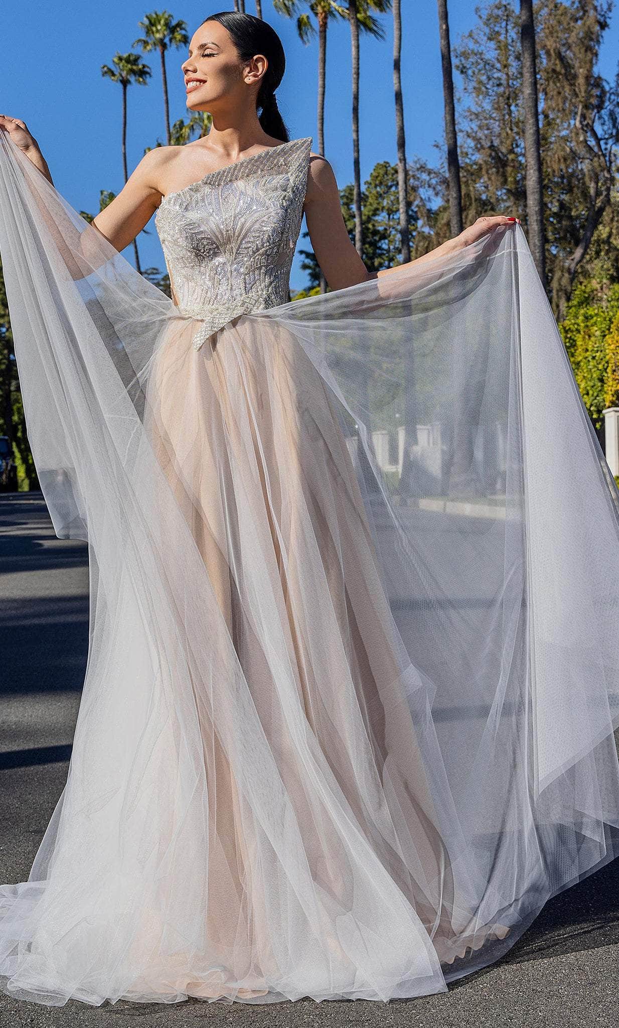 Image of Cristallini SKA1420 - Beaded Asymmetric Neck Evening Gown