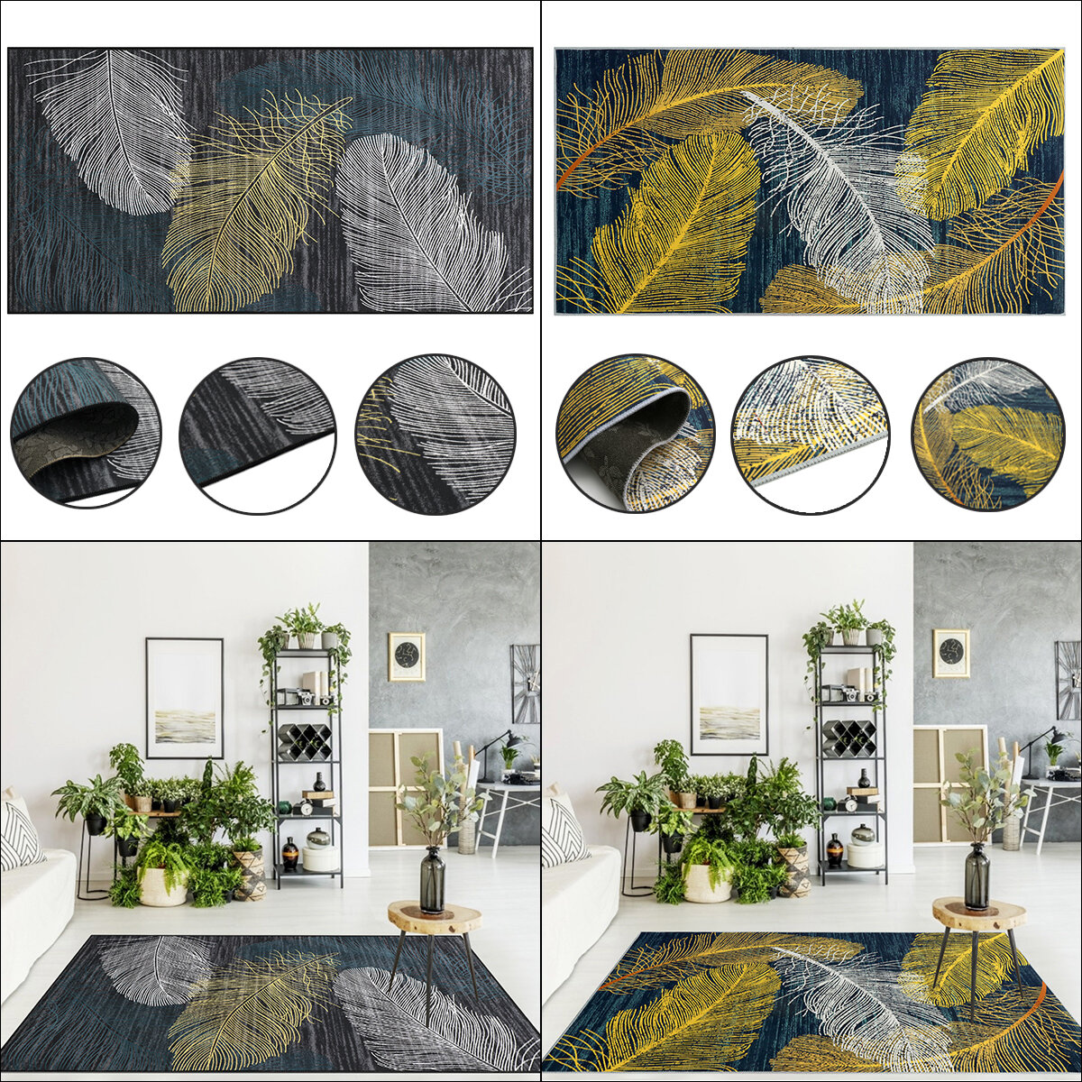Image of Crystal Velvet Printed Carpet Nordic Geometric Living Room Carpet Bedroom Bedside Anti-slip Mat